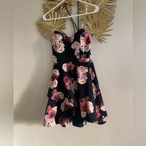 January 7 Black and Pink Floral Dress